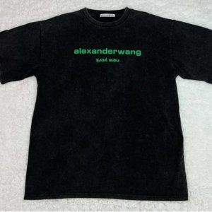 Alexander wang Short Sleeve Tee Grey and Green Letters